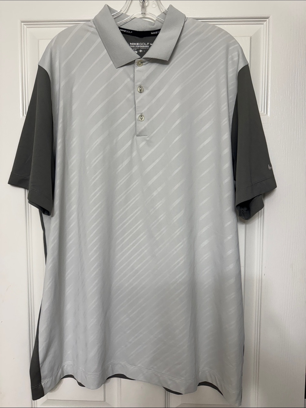 Nike Men’s Light Gray Polo with Dark Gray Sleeves